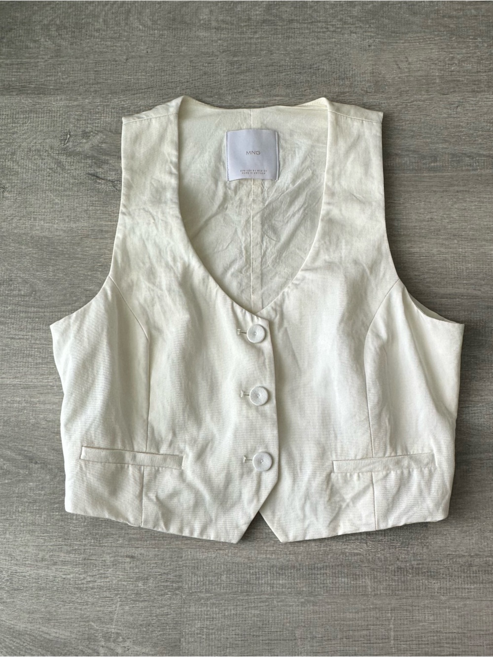 Mango MNG linen blend button up vest cream white waistcoat